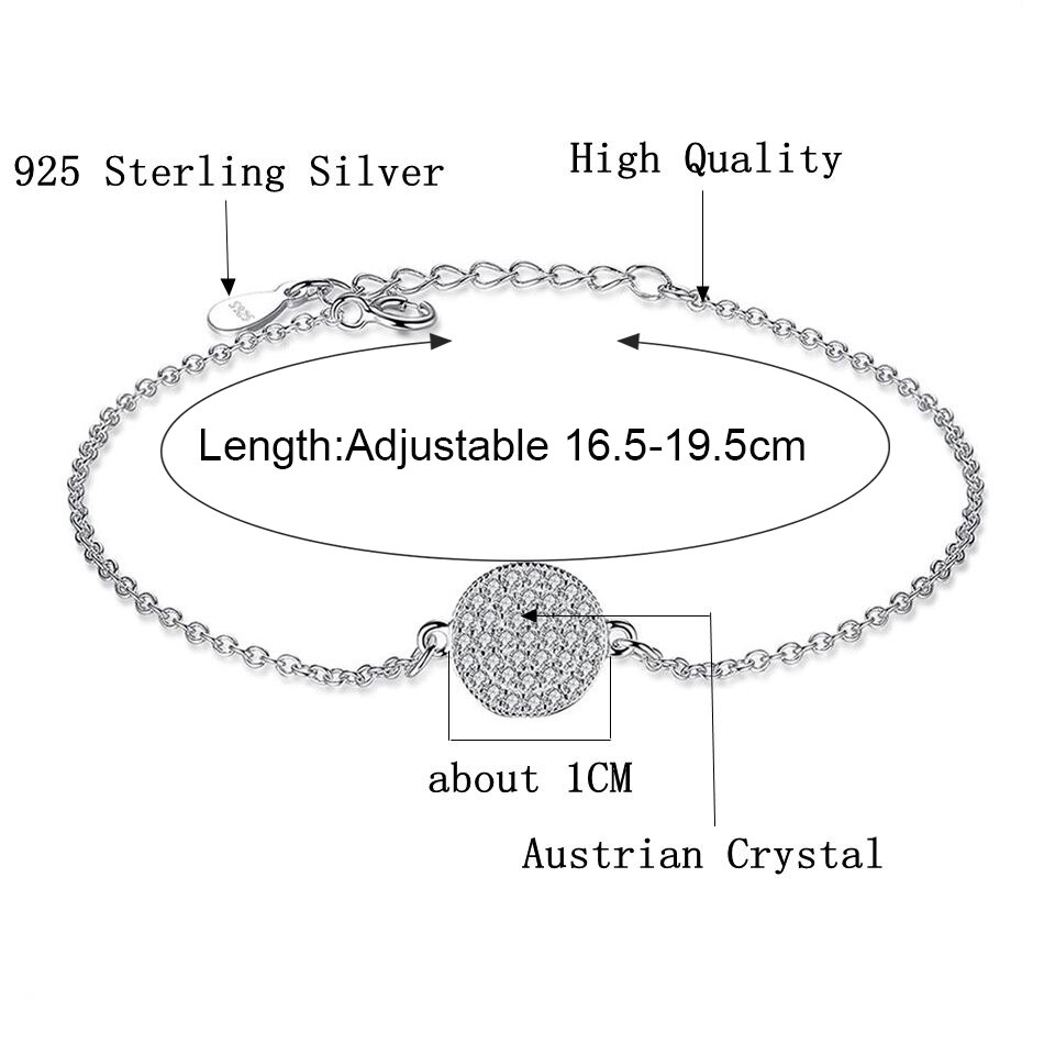 Trendy 100% 925 Sterling Zilver Crystal Circle Armbanden Modeketen Armband Voor Vrouwen Sterling Zilveren Ronde Charm Sieraden
