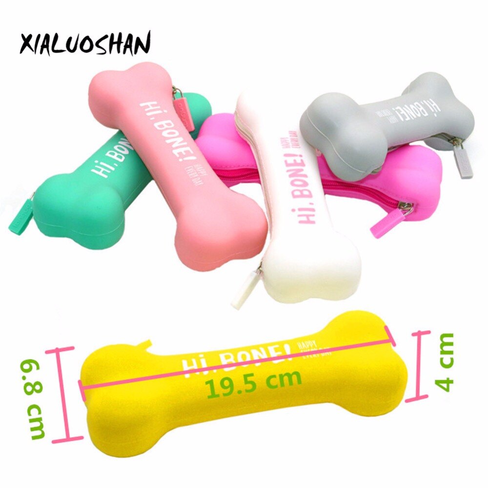 1 Uds. Caja de lápices bolígrafos de Gel de sílice en forma de hueso, colores de caramelo creativos, estuche de lápices para estudiantes, bonitos suministros escolares
