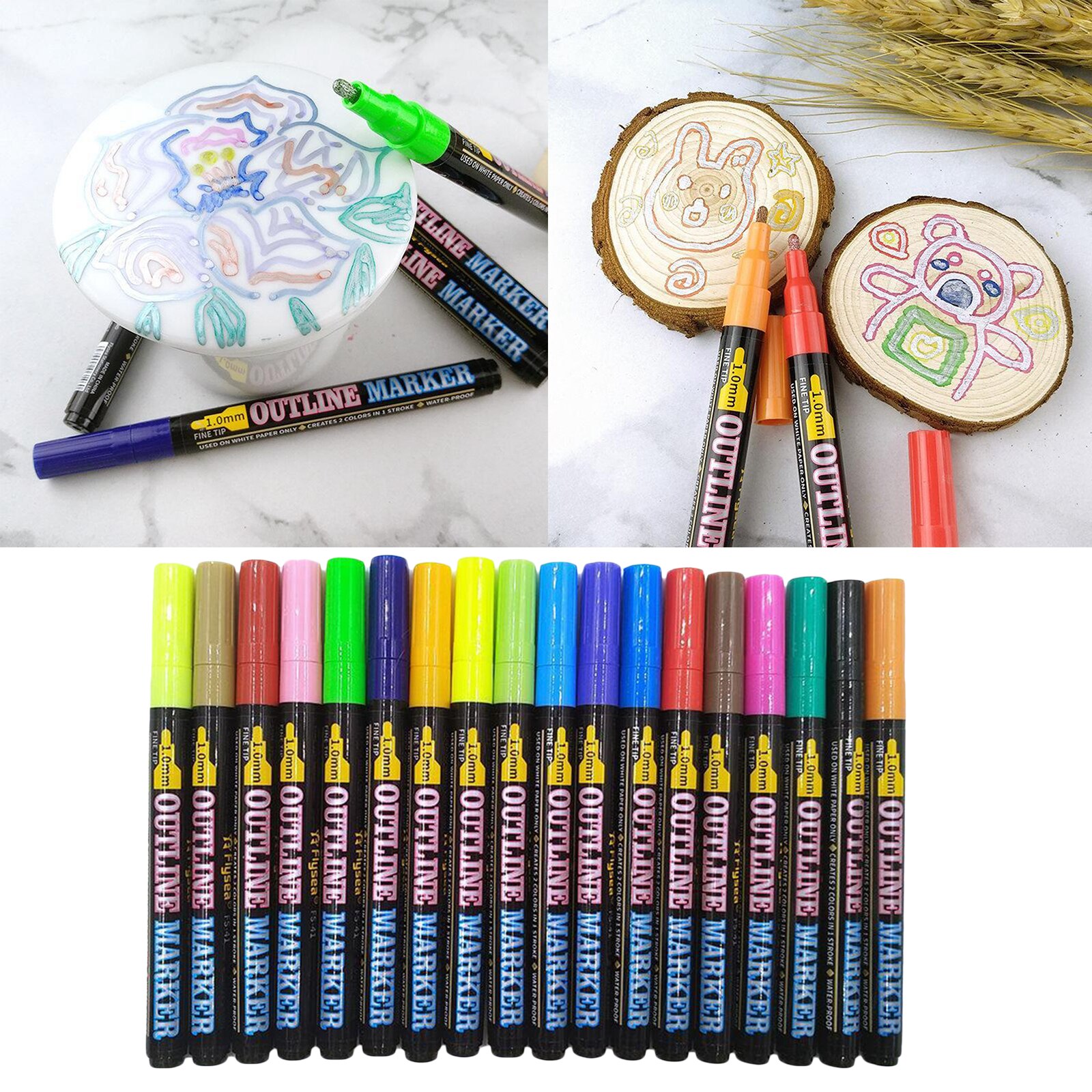 Stationery Card Markers Drawing Pens 2 Line Outline Highlighte Doodle Dazzle Markers Micron Pens Journal Set