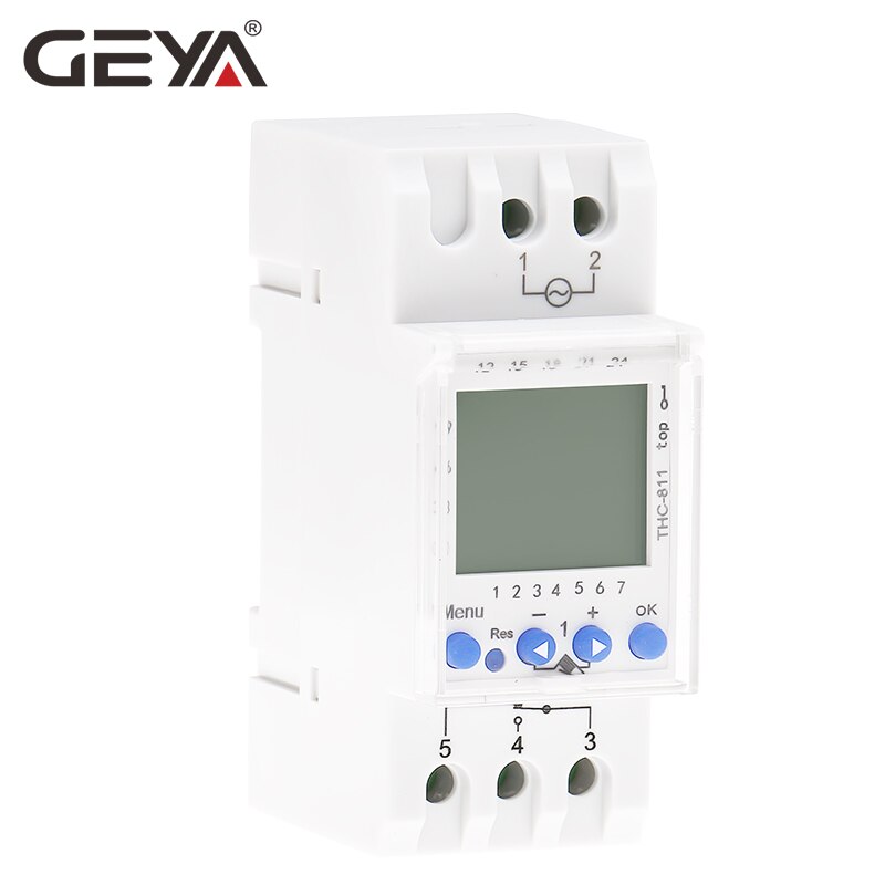 GEYA-Temporizador Digital con batería de litio 16A 220V, con 24 horas Temporizador Semanal, carril Din, THC-811, 6 idiomas