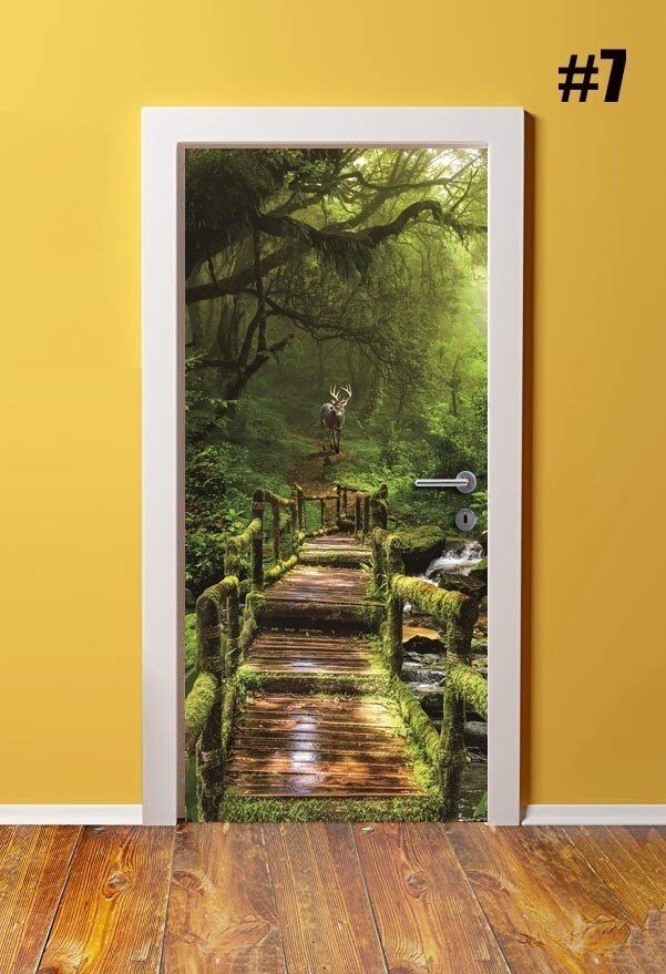 Naklejka samoprzylepna Home Decor las Diy na drzwi naklejki drzewo krajobraz tapety do salonu wodoodporny Pvc 3D druku artystyczne zdjęcie: YXCV204707 / 77x200cm