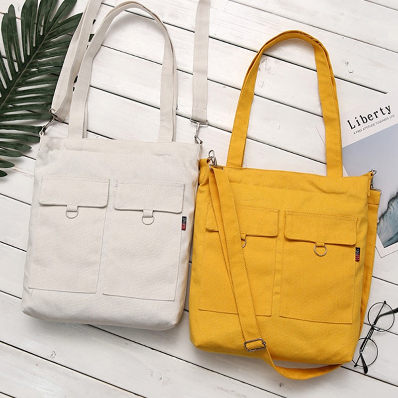 Bolso de mujer veces Casual minimalista femenino bolsos de hombro bandolera Lona de estudiante negro blanco amarillo azul