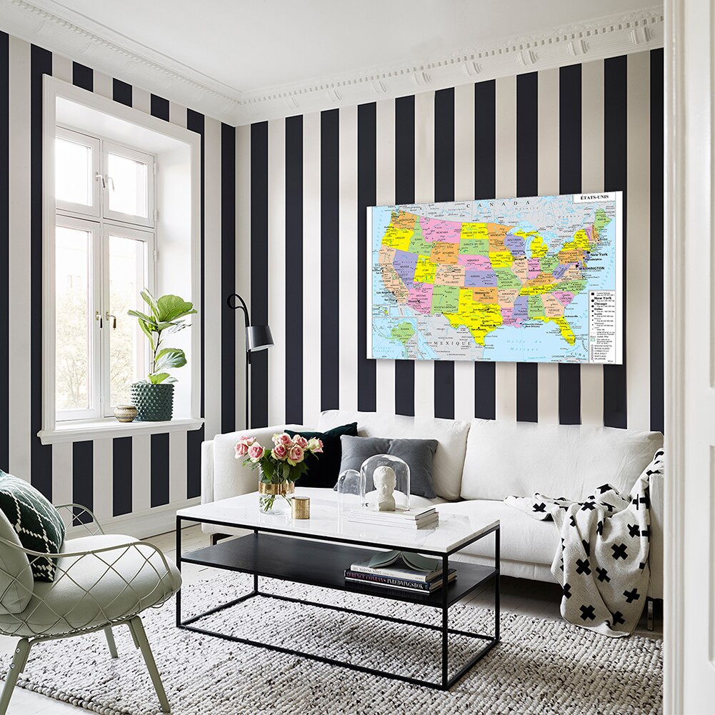150*100cm The United States Political Map America Map Wall Poster Non-woven Canvas Painting School Supplies Home Decor In French