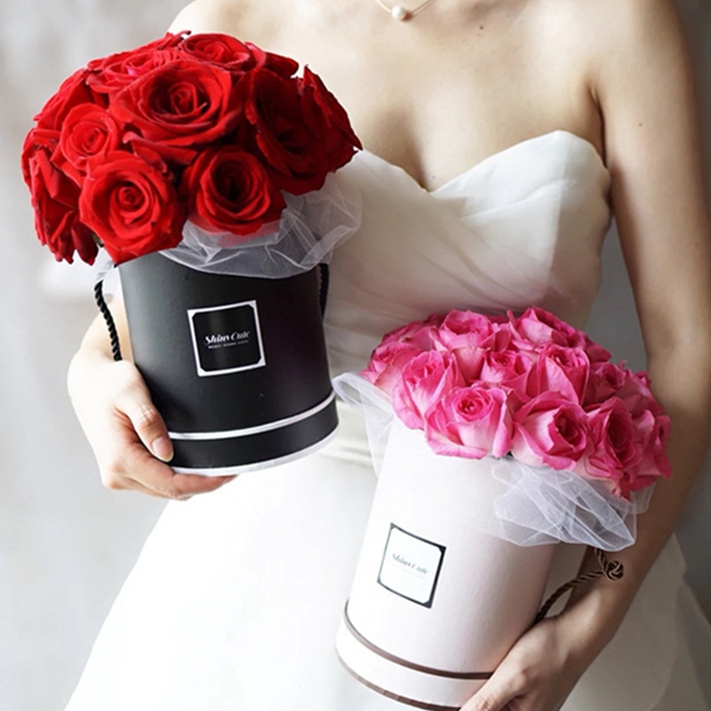 Ronde Bloem Papier Dozen Deksel Knuffel Bloemist Bloem Emmer Verpakking Dragee Candy Bar Party Wedding Opslag dozen
