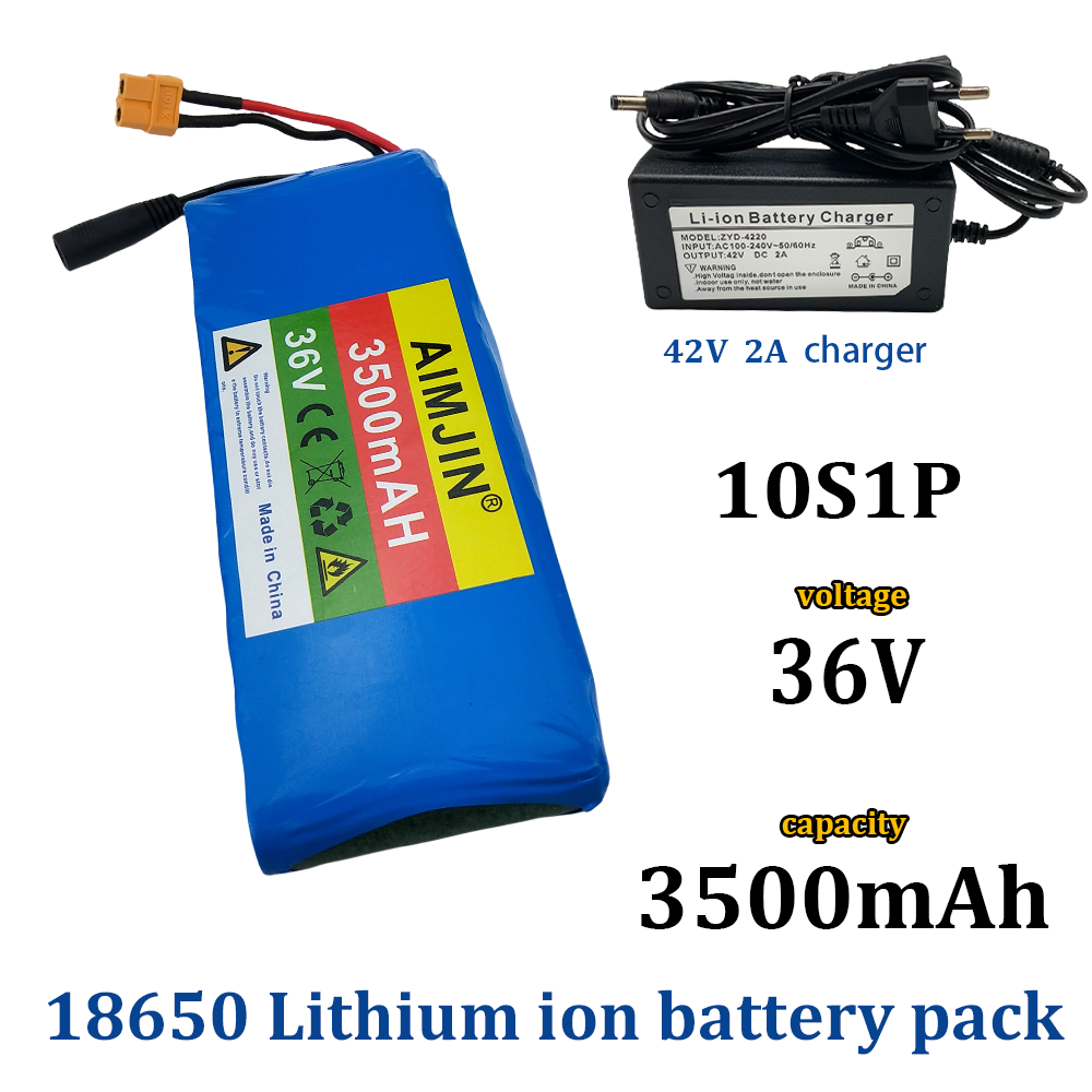 36-V-Akku, 100 % echt, , 36 V, 3500 mAh, 10S1P, 18650 Lithium-Ionen-Akku, 20 A, mit BMS, Rolle und Fahrrad