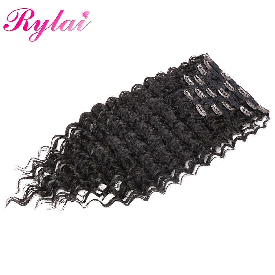 Wave Curly Synthtic Deep Wave Hair Extensions For Women Full Heat Clip Ins Wave Hair Extension Hairpiece By RYLAI