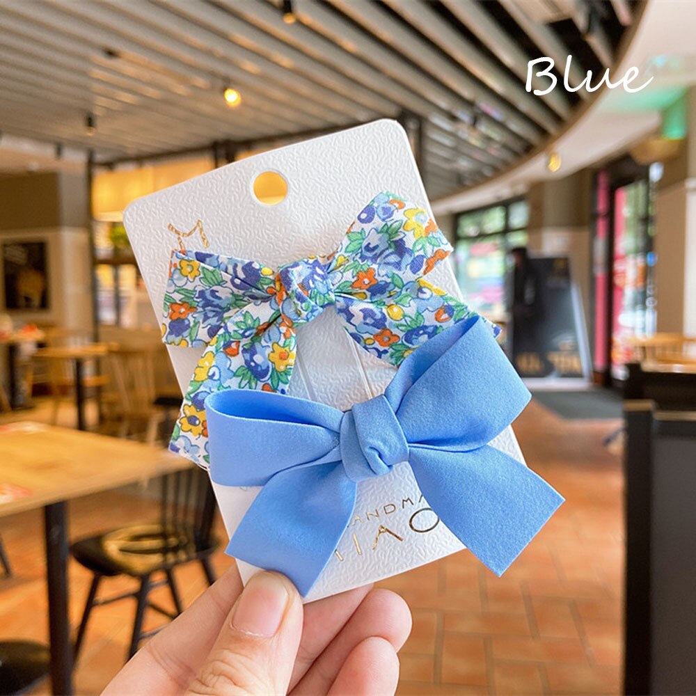 2 unids/set bebé verano pelo Clips chicas dulces y lindas Floral, pinzas para el pelo con lazo niños horquillas princesa tocado Accesorios: blue