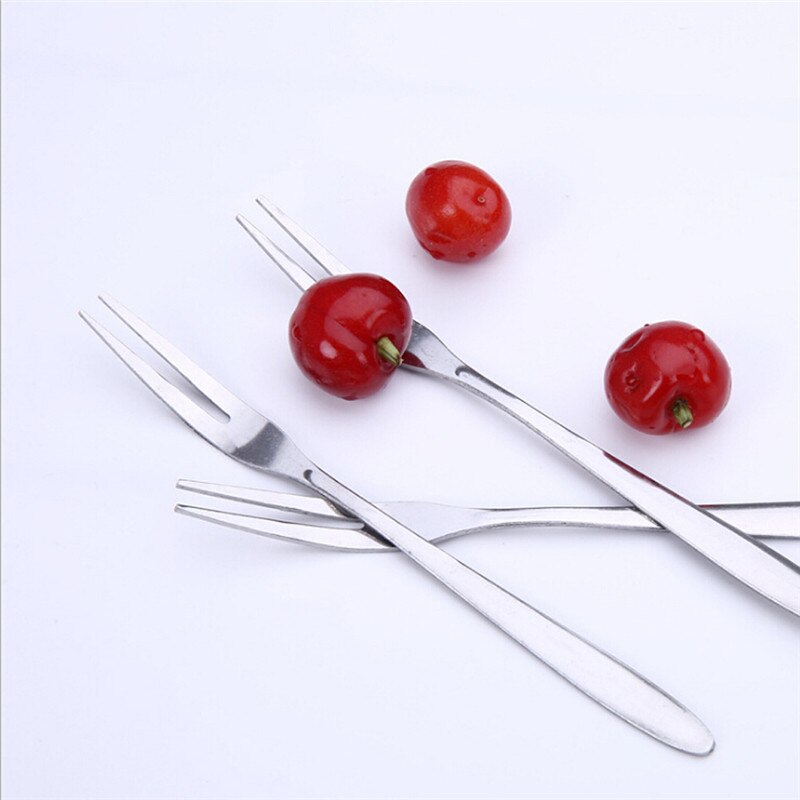Stainless Steel Two-tine Fork set Fruit Fork Tableware Multiple Use Snack Cake Dessert Forks Cafeteria Home Flatware @1