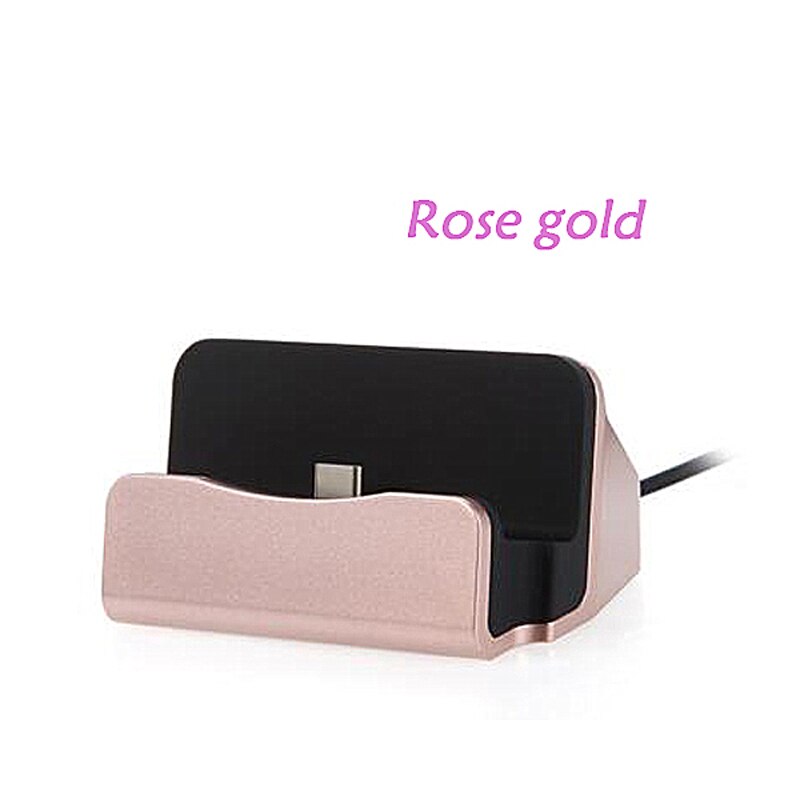 Dock Station For iPhone 12 11 Pro XS XR USB Charge Cradle For Xiaomi Samsung Huawei Type C Micro USB Docking Stand Charger Base: For iPhone / Rose Gold