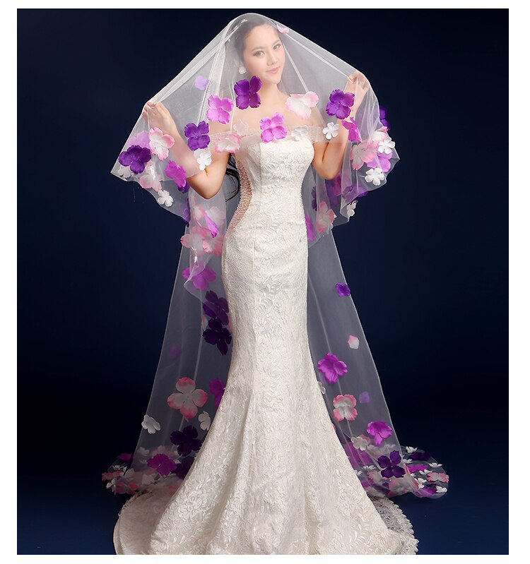 Novo 3 metros uma camada colorido pétala véu nupcial acessórios do casamento noiva mantilla véu de casamento