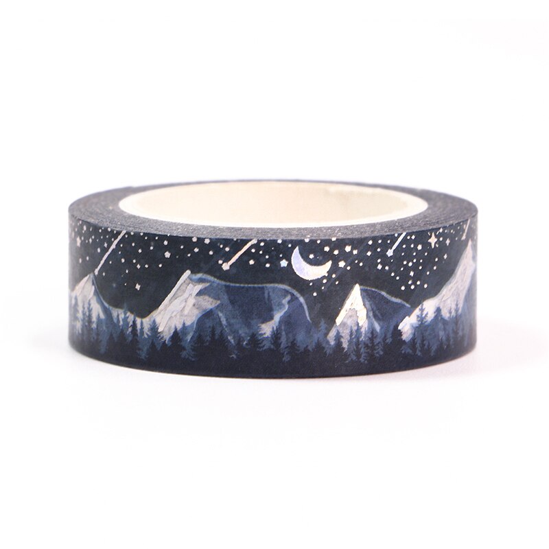 1Pc 15Mm * 10M Zilver Folie Blauwe Sneeuw Bergen Washi Tape Scrapbooking Masking Tape Kantoor Lijm kawaii Briefpapier