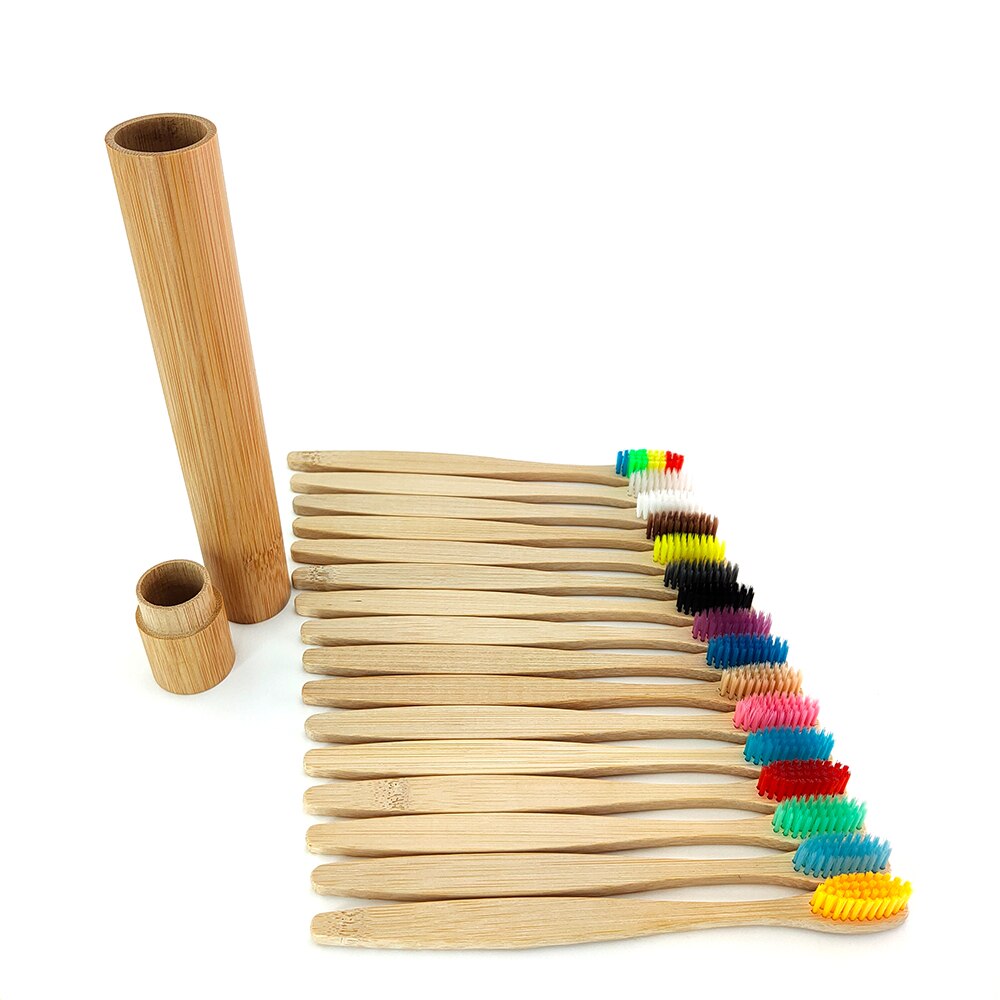 1PC bamboo toothbrush +wooden bamboo tube environmental protection tooth brush tooth cleaning adult oral care travel set