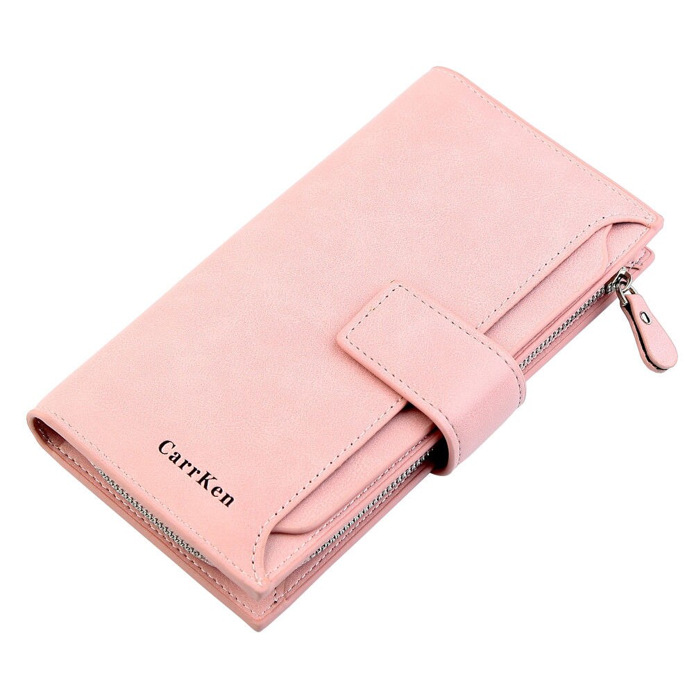 ¡Novedad de ! Billeteras de para mujer de 6 colores, billetera de piel de nobuk con cierre y cremallera, Cartera de largo para mujer, doble pliegue, cartera de mano de Color más: Rosa