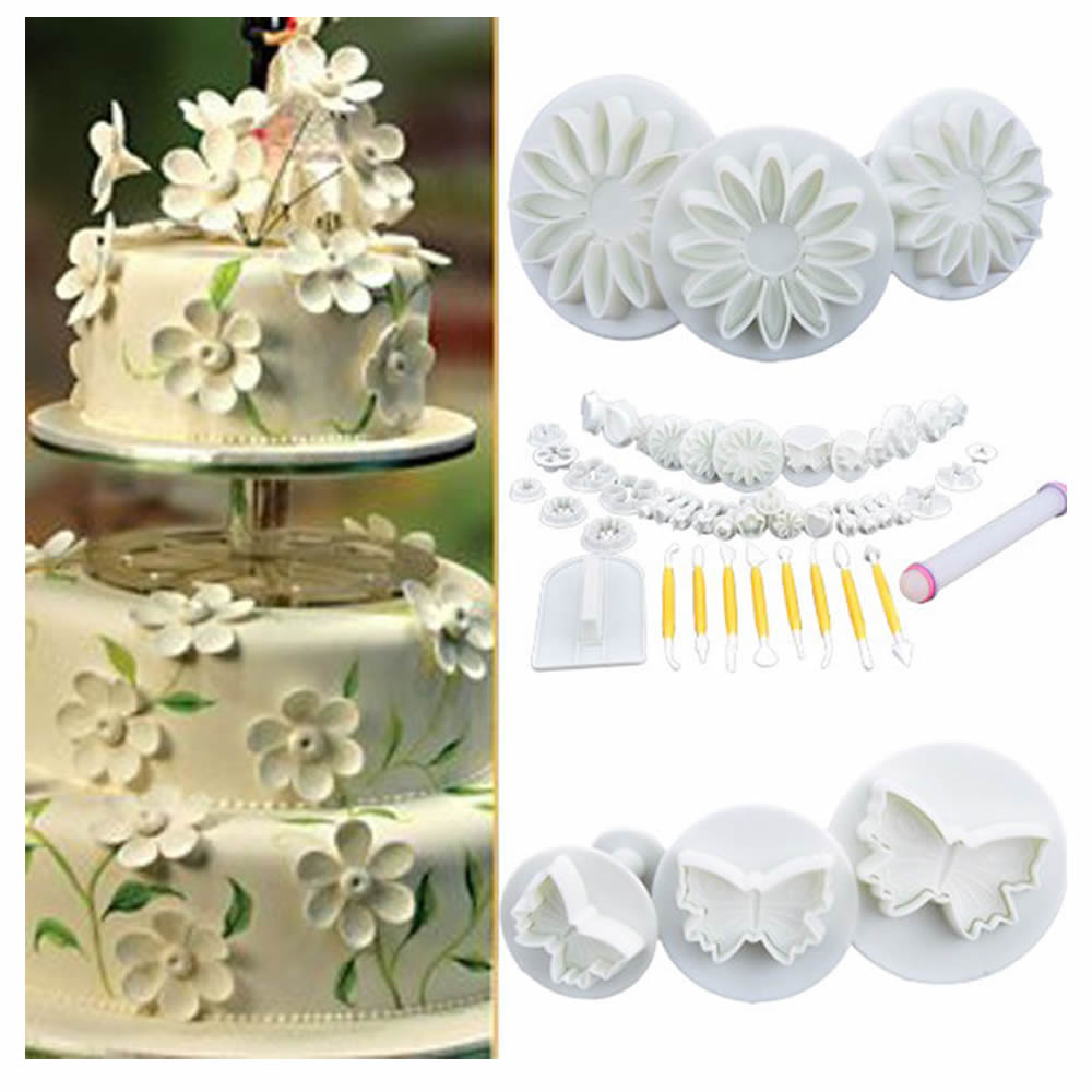 Lote 46 pçs cortador de fondant biscoito bolo atuador molde plástico artesanato diy 3d sugarcraft acessórios cozinha fondant decoração do bolo