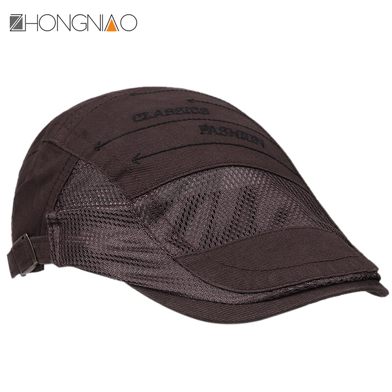 men's hat golf hat newsboy flat cap cotton hat summer sunscreen breathable mesh cap driving: Brown