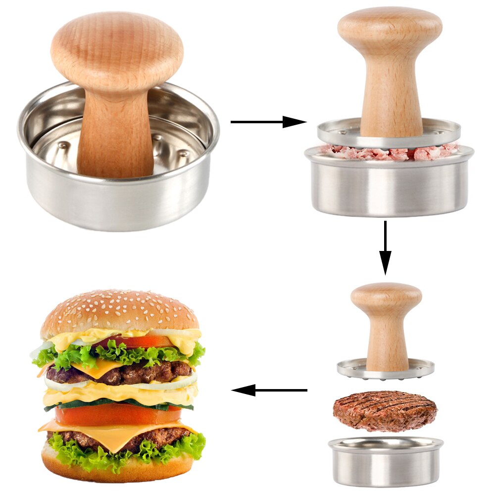 Hamburger maker med håndtag aftagelig rustfri rustfrit stål rund burger press holdbar ergonomisk kød maker skimmel