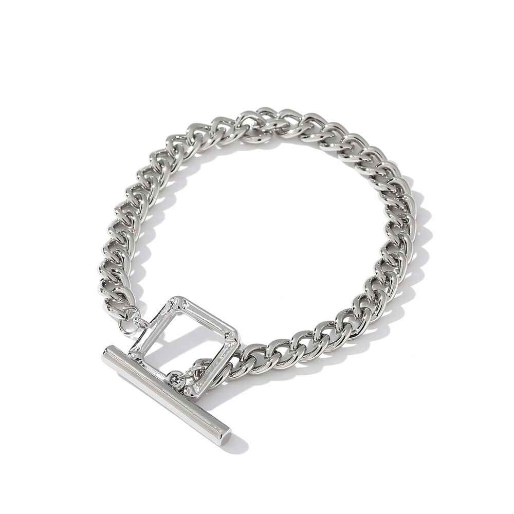 Yhpup Charme Metall Verknüpfung Kette Halskette einstellen für Frauen collane donna Goldene aussage Schmuck Halsband Halskette бижутерия: Silber- Bracelert