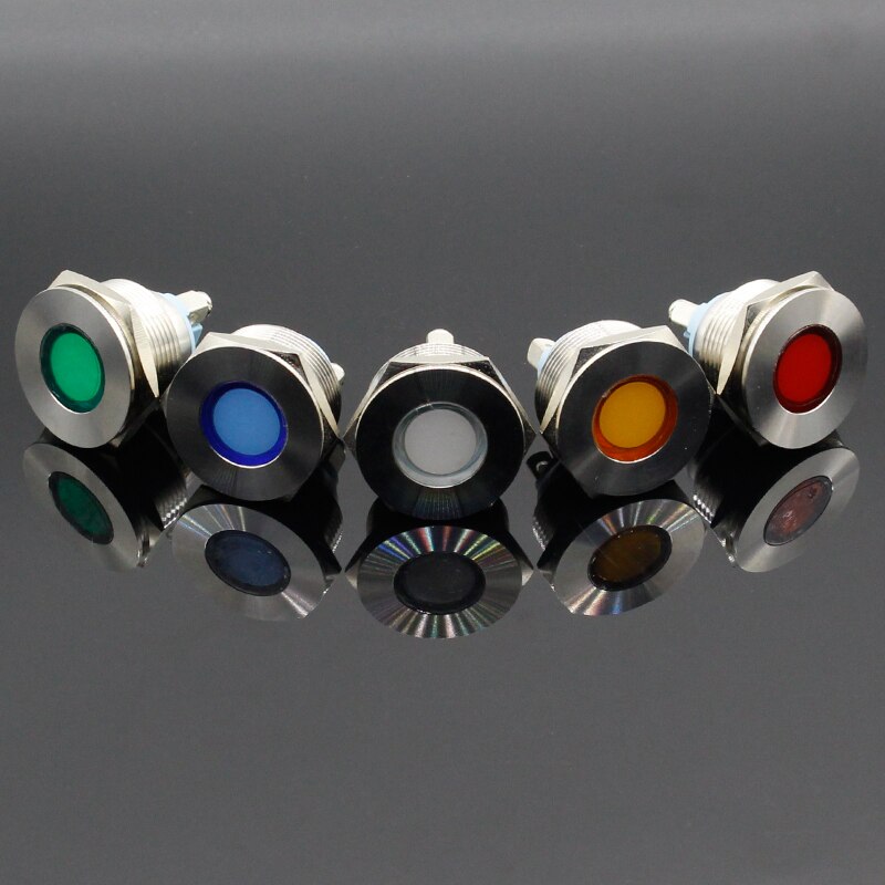 LED Metal Indicator light 22mm flat round Signal lamp LIGHT 3V 6V 12V 24V 220v screw connect red yellow blue white