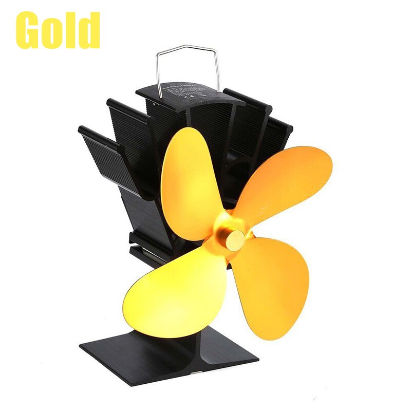 4 Blades Fireplace Fan Thermal Heat Power Stove Fan Wood Burner Fan: Gold