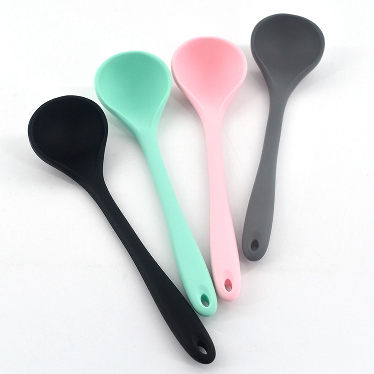 Silicone Ladle Soup Spoon Non-stick Curved Handle Unbreakable Big Round Scoop for Dinner Kitchen Dining Tool Tableware