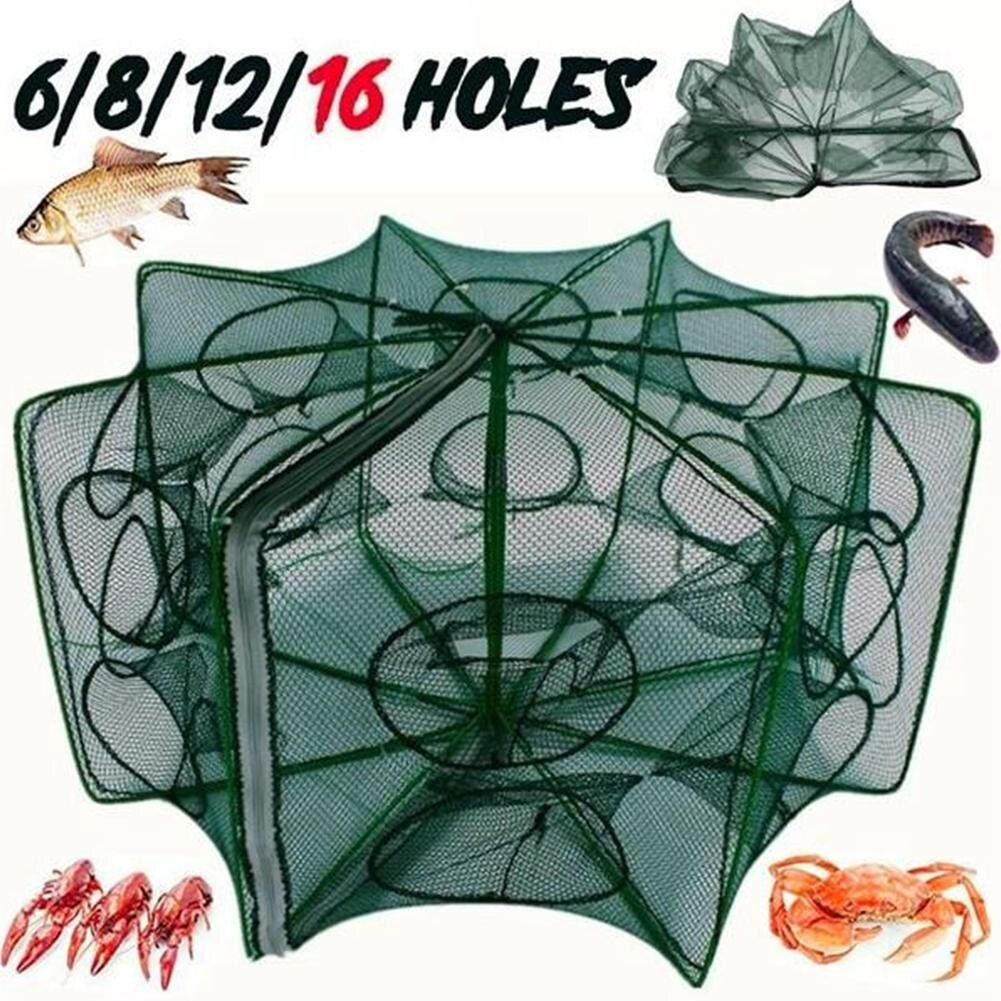 6/8/12/16 Holes Folded Portable Hexagon Fishing Net Crayfish Fish Automatic Trap Shrimp Carp Catcher Cages Mesh Nets CrabTrap