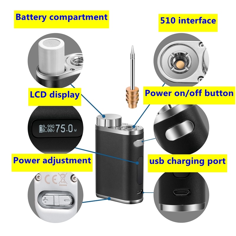 Wireless battery soldering iron USB portable rechargeable soldering iron 1W-75W power adjustable soldering iron set