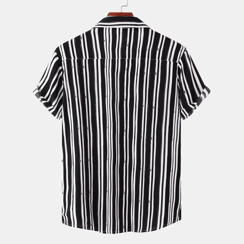 Chemise hawaïenne pour hommes, classique, à rayures noires et blanches, à revers, à simple boutonnage, à manches courtes, vêtements d'été, 2022