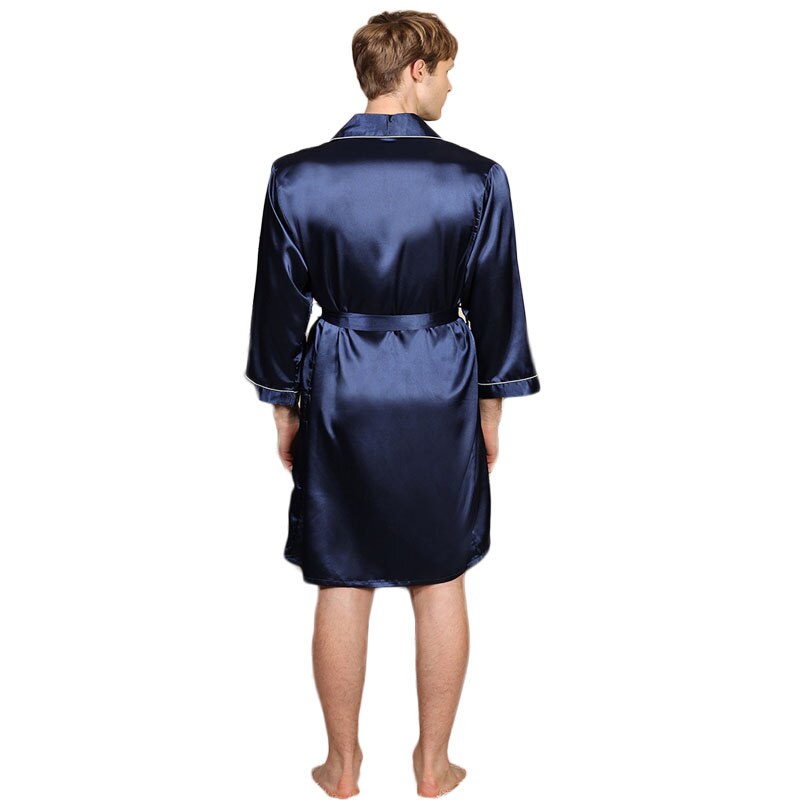 Zomer Mode Mannen Gewaad Effen Kleur Zijde Badjas Dunne Lange Mouwen Robes Pyjama Homewear Kleding Grote Maat M-5XL