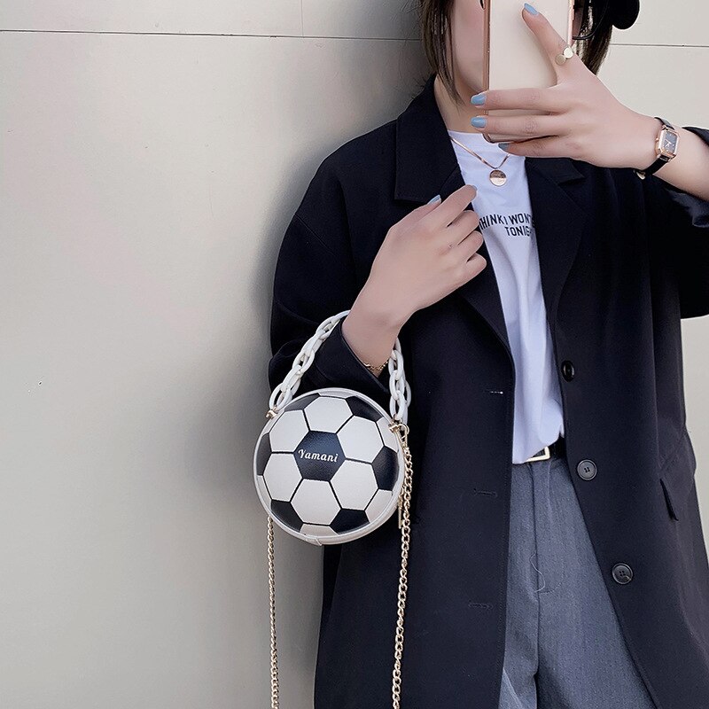 Football Bag Basketball Bag Personality Funny Small Round Bag Handbags For Women Shoulder Bag Leather Messenger Bag