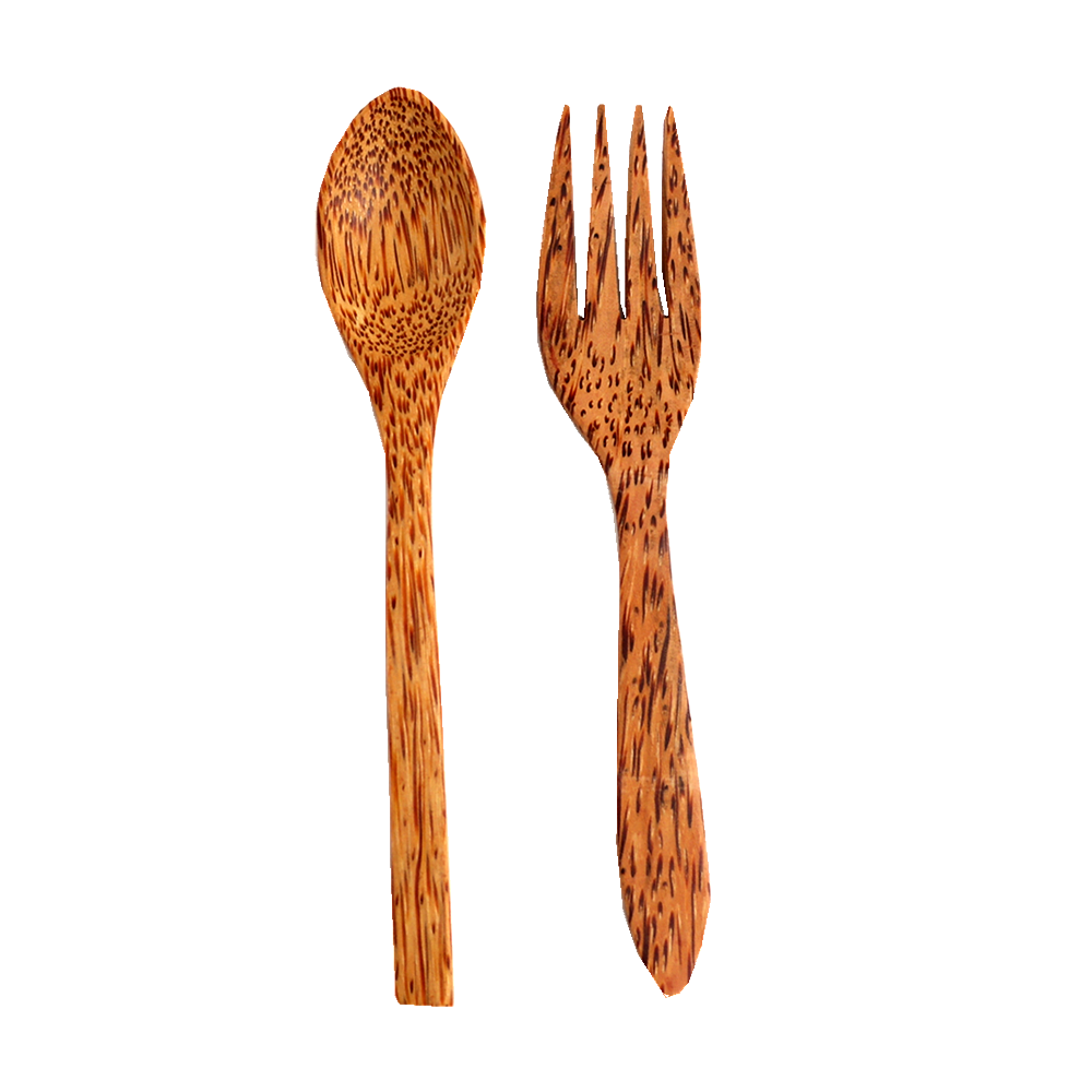 Conjunto de cuchara de tenedor de coco de madera Natural, cubiertos de madera de palmera de coco orgánica, tenedores de ensalada de frutas Vagan para cuenco de cáscara de coco, cubiertos: fork and spoon set