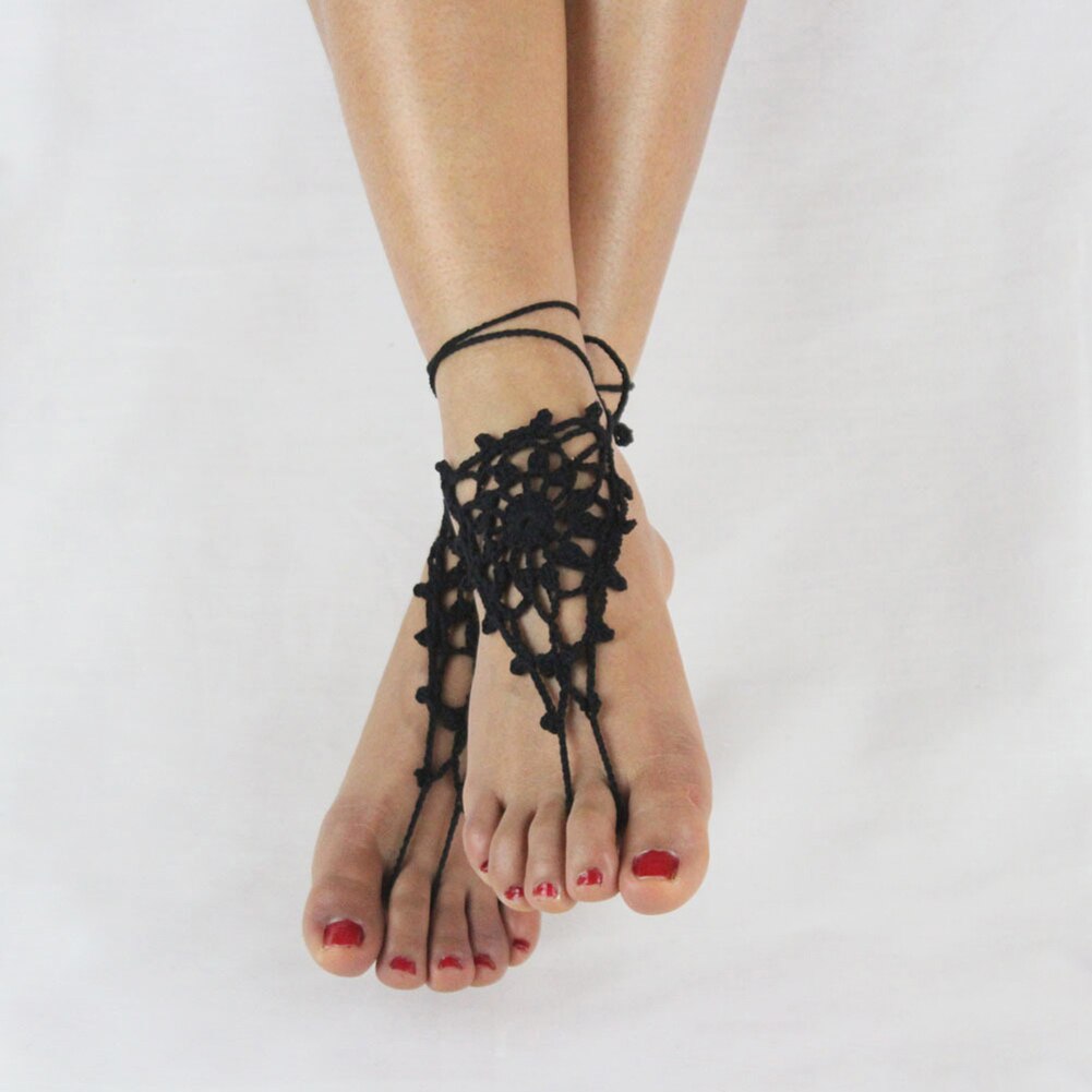 Sexy Lady Cotton Knit Haak Barefoot Sandalen Enkelbandje Ketting Voet Armband