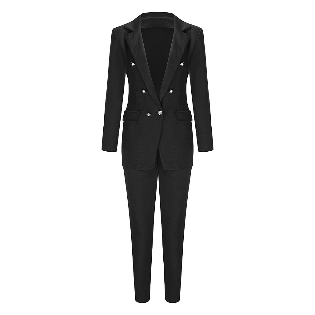 2pcs Women's Suit V-neck Solid Color Long-sleeved Trousers Suit Button Women Suits & Sets Office Ladies Wear G3