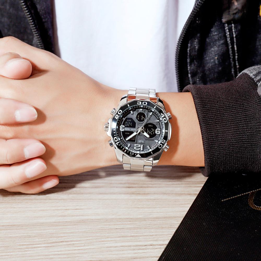 Digital stopur skmei top brand led display armbåndsure rustfrit stål afslappet kronograf vækkeur relogio 1649