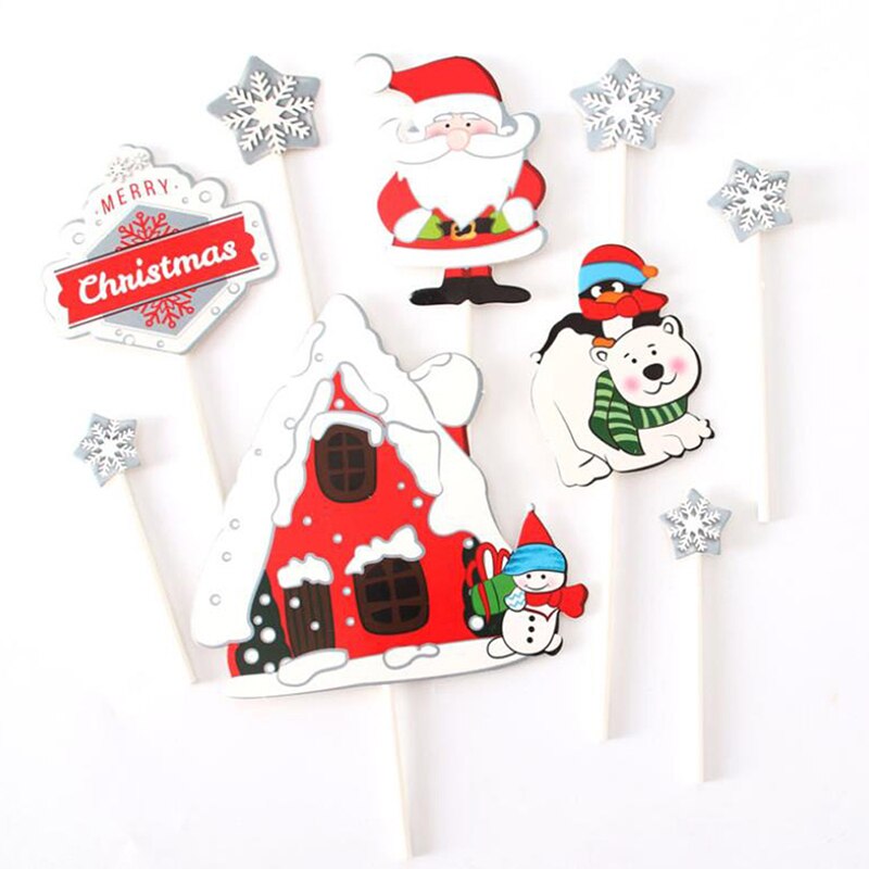 1Set Merry Christmas Letter Cake Topper Santa Claus Snowman Cake Decoration Home: G