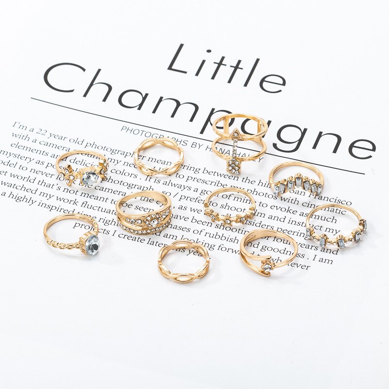 10 pezzi/pezzo anello da donna in acciaio inossidabile oro Set cristallo Vintage estetico regalo gotico Boho punta delle dita anello gioielli di moda