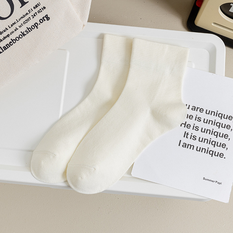 Women's Crew Socks Spring Japanese Style Breathable Casual Short Socks For Women Ladies Plain Socks Thin: Beige