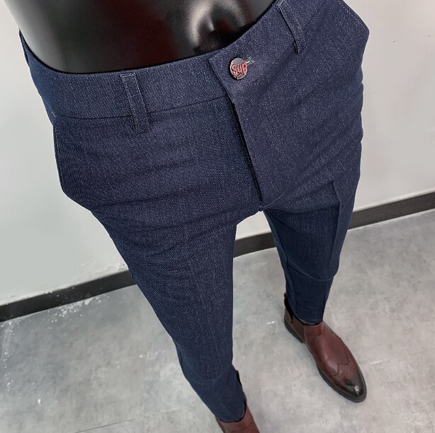 Heren casual zakelijke broek britse stijl slim fit klassieke formele kantoor sociale broek voor heren bruiloft feest broek: Blauw / 34