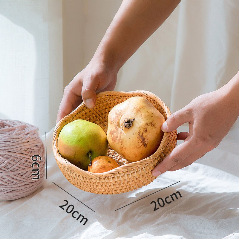 Rattan Fruit Plates Storage Basket Nut Dried Fruit Tray Bamboo Weaving Baskets Household Snack Candy Storage Containers: Small fruit plate 1