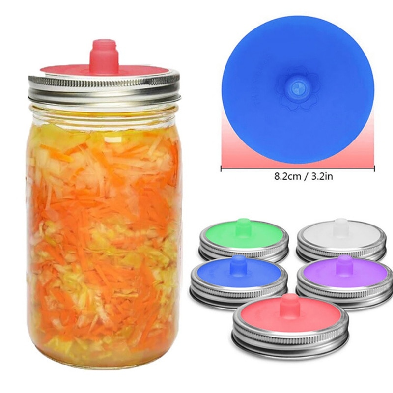 Brede Mond Mason Pot Deksels Siliconen Deksels Met Verzegelde Ring Waterloze Luchtsluis Gisting Deksels Voor Zuurkool Kimchi Pickles