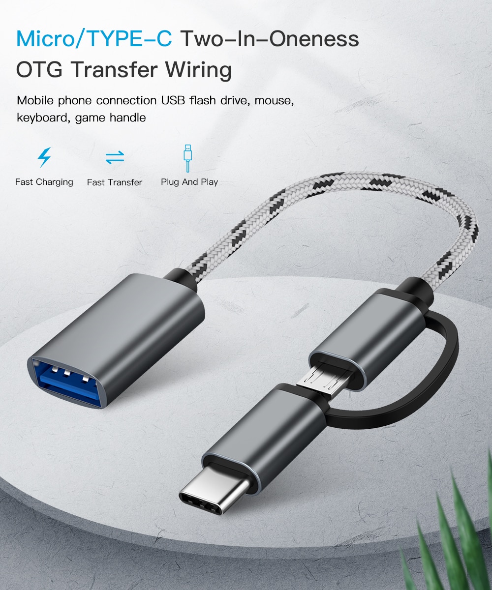 2 in 1 USB 3.0 OTG Kabel Draagbare Type-C Micro USB OTG Adapter Kabel USB Type C Mannelijke naar USB 3.0 EEN Vrouwelijke OTG Data Cord Adapter