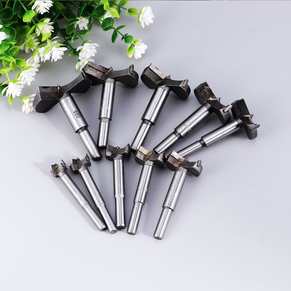 10Pcs Auger Boor Set Hout Cutter Inbussleutel Houtbewerking Gat Voor Power Tools 15Mm 20Mm 25mm 30Mm 35Mm 40Mm 45Mm 50Mm 55