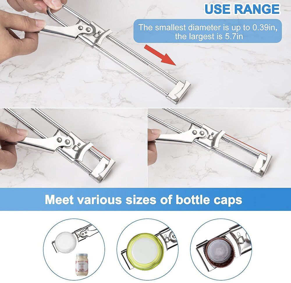 Nuovo apri barattolo regolabile apribottiglie manuale in acciaio inossidabile per mani debole accessori da cucina gadget strumenti