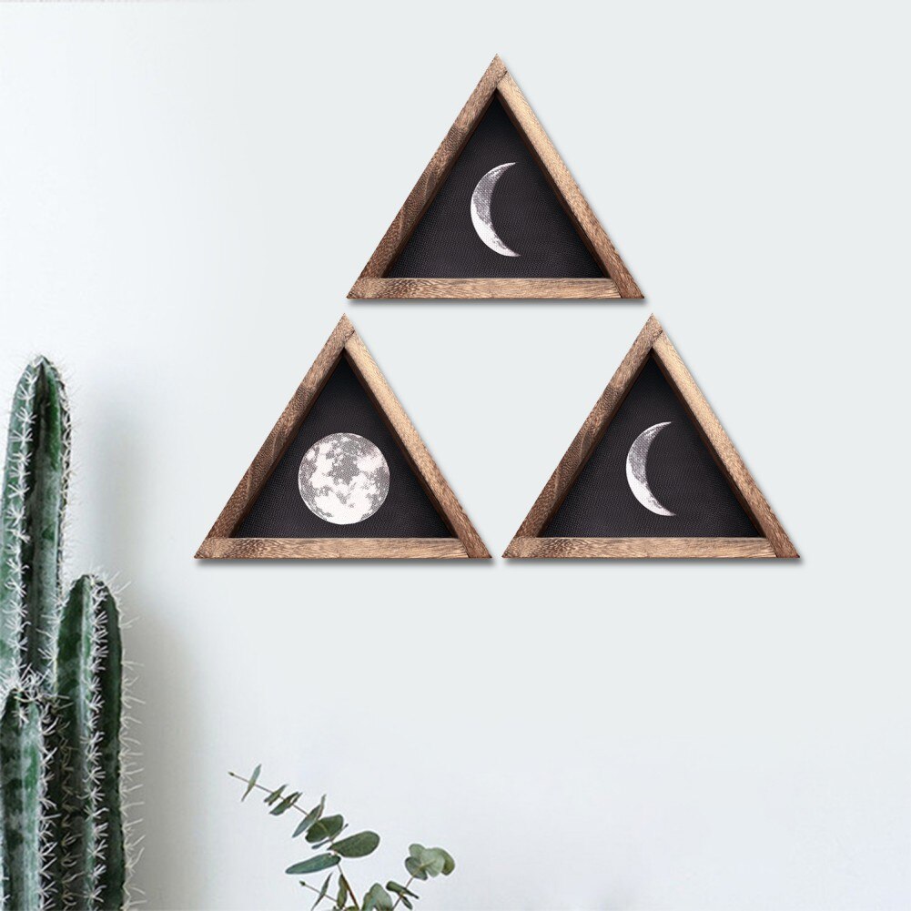 Rustic Wall Moon Phases Decor Moon Signs Framed Wooden Wall Art Prints Wall Hanging For Apartment Bedroom Living Room