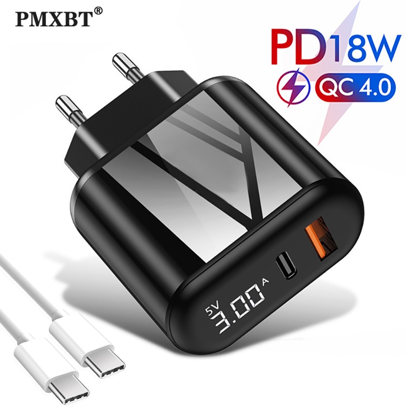 schnell aufladen QC 4,0 3,0 PD Ladegerät 18W Dual USB Typ C Kabel Schnelle Ladegerät für iPhone 11 Xiaomi telefon Energie EU Ladegerät