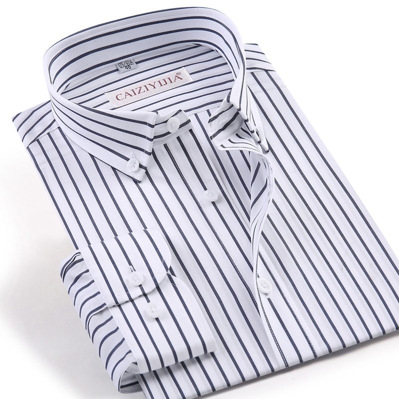 Chemise à manches longues pour homme à rayures verticales, tissu facile d'entretien - infroissable, chemises boutonnées décontractées et élégantes en coton
