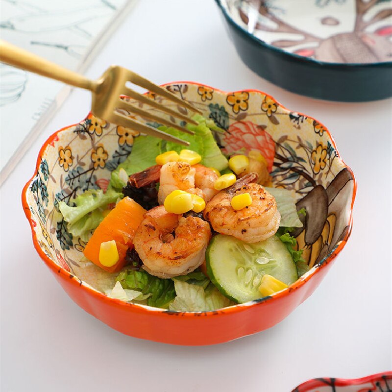 Ceramic Salad Bowl Forest Animal Porcelain Soup Bowls Children Kitcehn Rice Dessert Snack Mixing Bowl Kitchen Supplies
