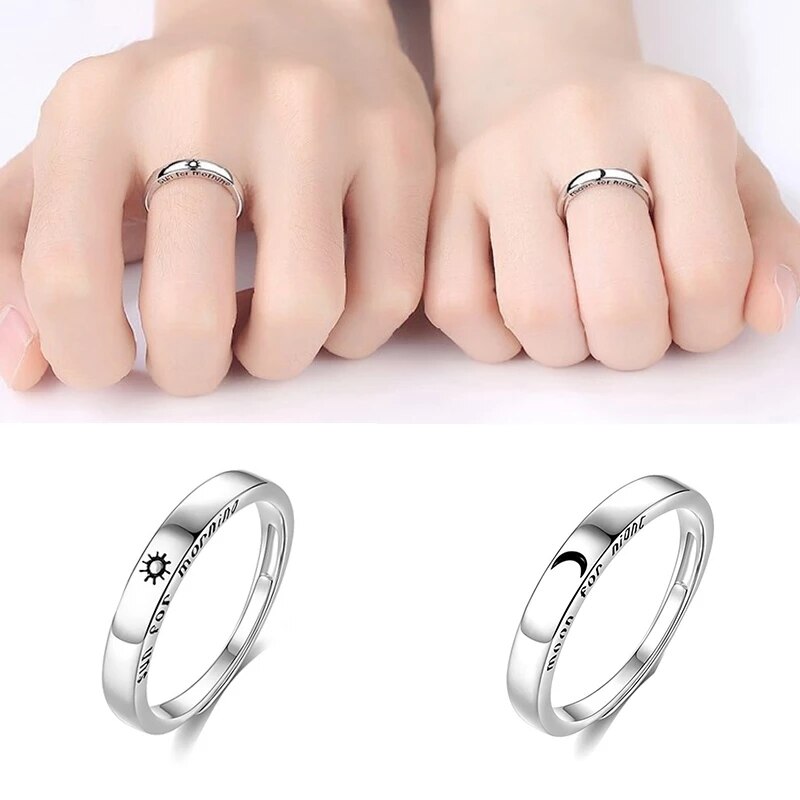 Sol måne matchende par venskab elsker åbne justerbare ringe sæt kvinder mænd minimalistisk forlovelsesringe lovers kit