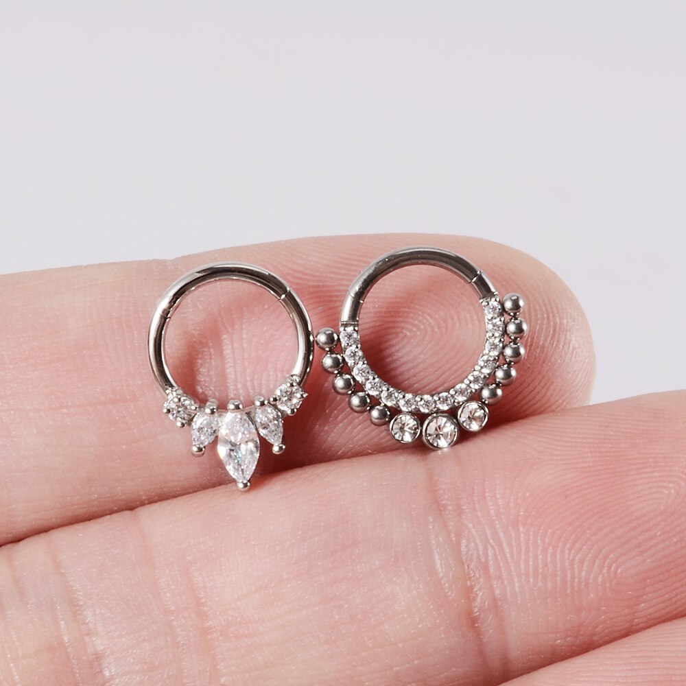 1Pc 361L Chirurgisch Staal Zirkoon Septum Scharnierende Clicker Neus Hoepel Ring Tragus Kraakbeen Daith Piercing Helix Rook Oorbel Sieraden