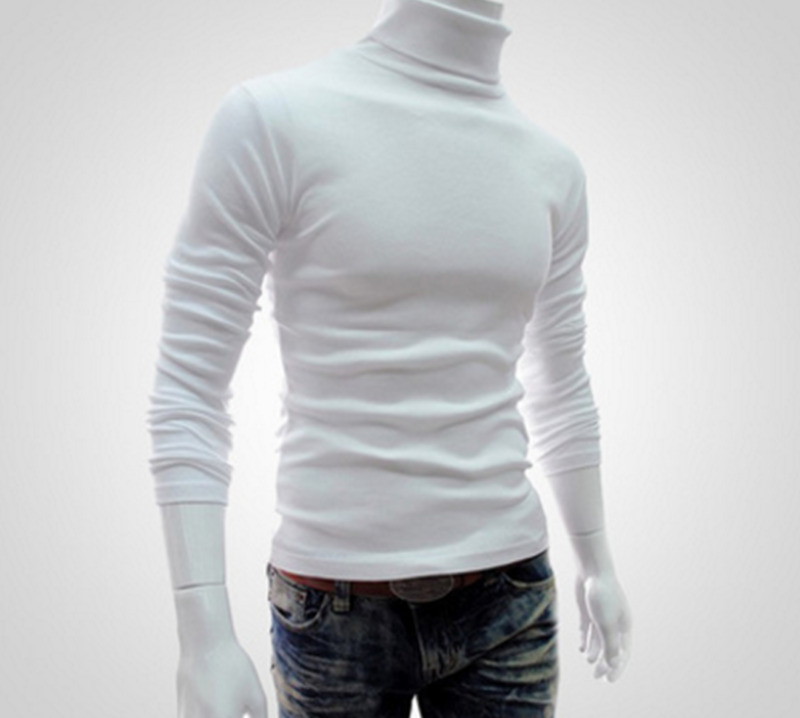 Mannen Winter Warme Katoen Hoge Hals Zwarte Trui Tops Turtelneck Trui