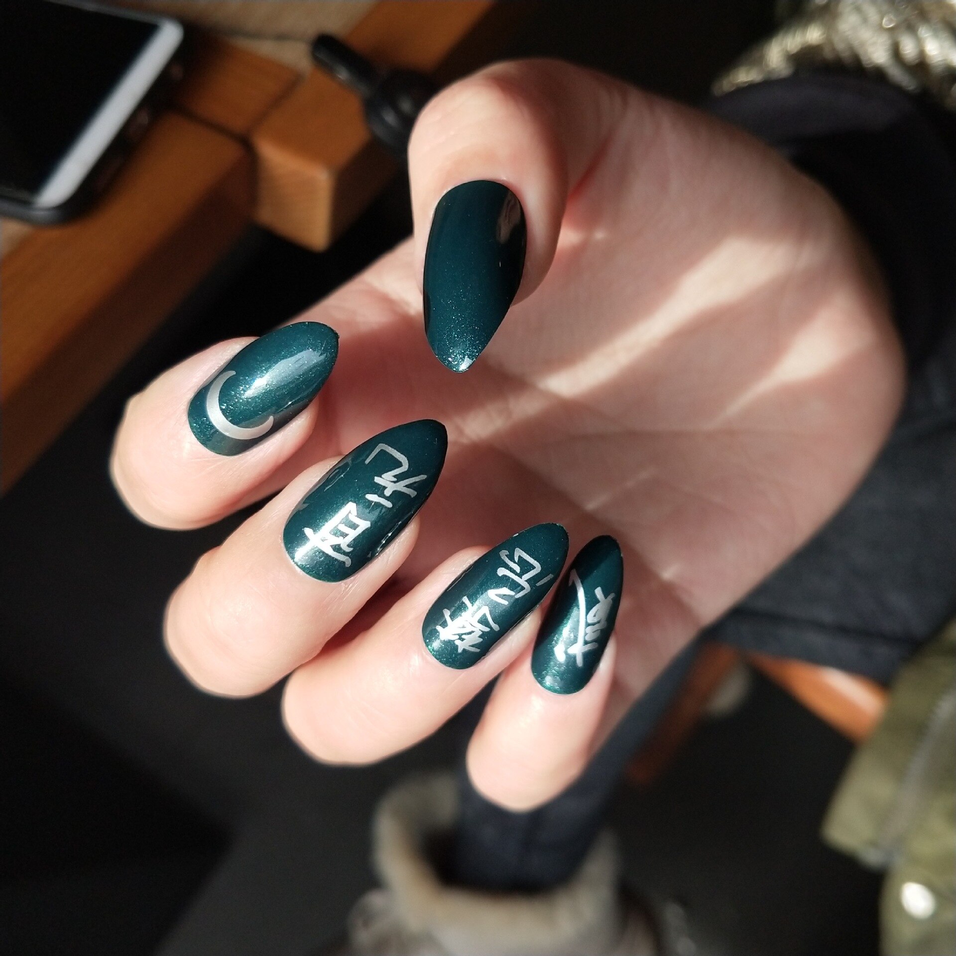 Faux ongles verts pour manucure Punk Moon, accessoires artificiels pour Nail Art, couverture complète Stiletto, 24 pièces/lot